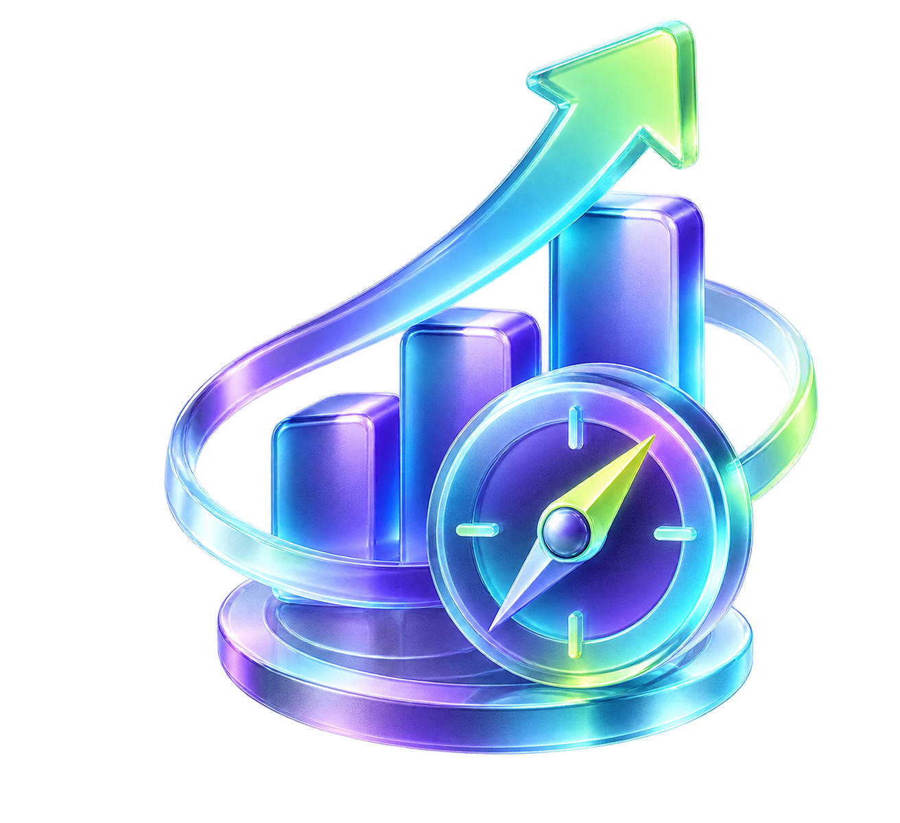 3D growth chart and compass icon